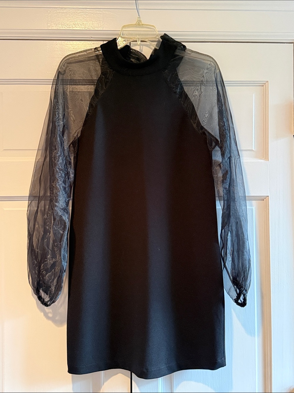 Zara Black Sheer-Sleeve Shift Dress